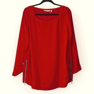 Soft Surroundings Women's Red Semi Sheer Tunic Blouse Zipper Detail Large